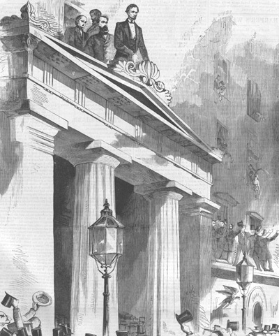 Abraham Lincoln Addressing People from Astor House Balcony