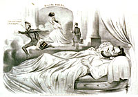 The artist portrays a President tormented by nightmares of defeat in the election of 1864