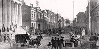 Wall Street, NY, Looking east from Nassau Street