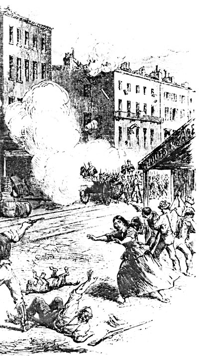 Conflict between the military and the rioters on First Avenue