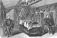 Interior of the President's Funeral Car, with the Coffin and Guard of Honor