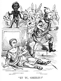 Et Tu Greeley, Cartoon charging Greeley with bringing about Seward's defeat.