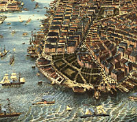 Closeup of Financial District in New York City, 1867