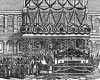 View of City Hall, with hearse bearing the remains of President Lincoln