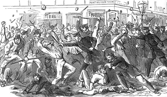 Police Battling Rioters in Front of the Tribune