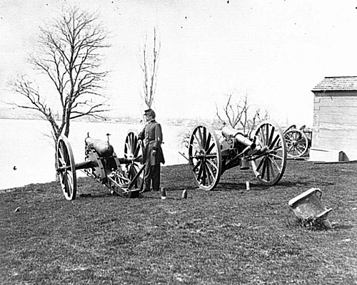 Gen. Daniel E. Sickles in Front of Two Wiard guns at the Arsenal; Washington, D.C.