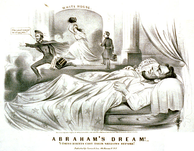 The artist portrays a President tormented by nightmares of defeat in the election of 1864